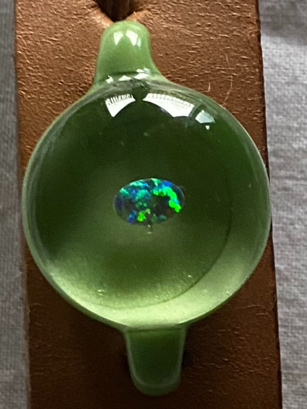 Handblown Glass/Leather Bracelet with Floating Opal - Picture 4 of 4